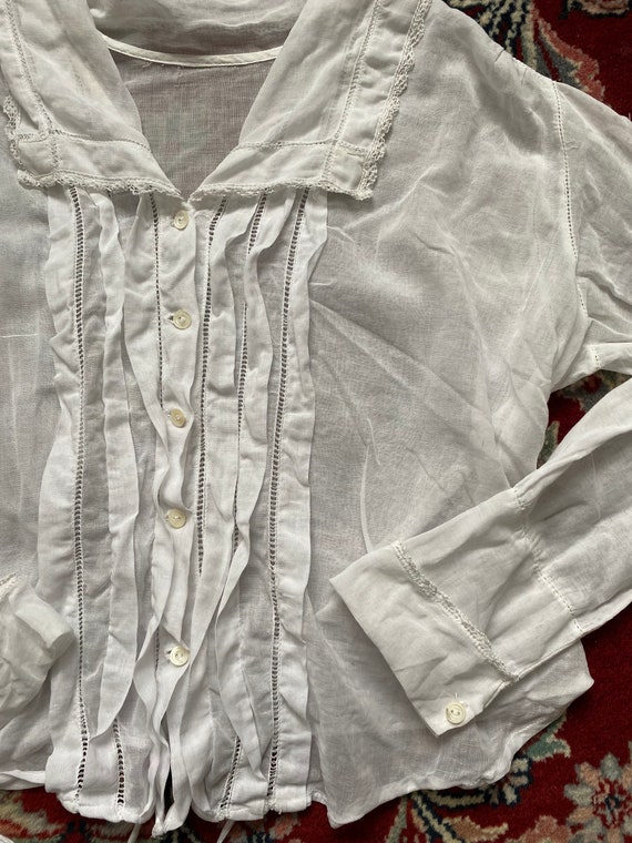 Antique Edwardian White Ecru Cotton Top Collared B