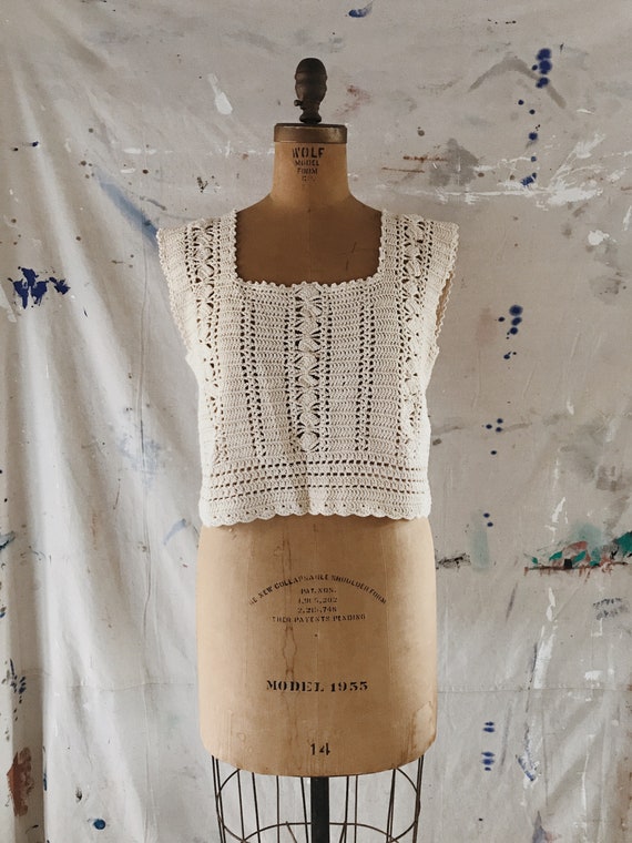 Vintage Hand Crocheted Tank Top Cream / Natural 19
