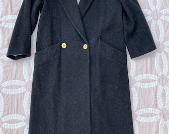 Vintage 1980’s Dark Gray Long Wool Coat Classic Forrani Wool Long Pea Coat Duster