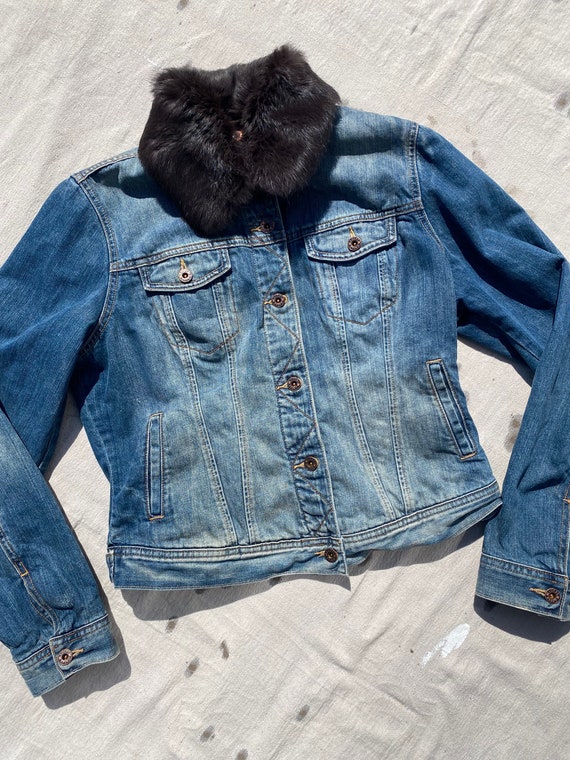 Vintage Y2k Denim Jacket Faded Jean Lined Jacket Lucky Brand Rabbit Fur  Collar -  Canada