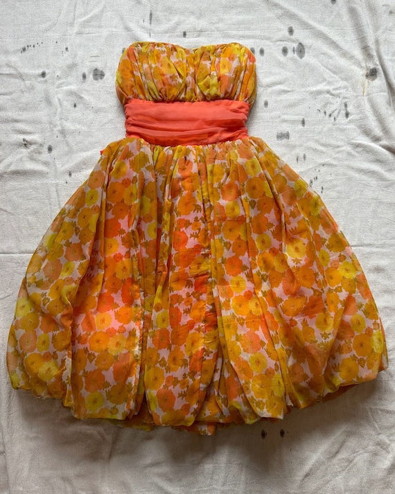 Vintage 1950s Floral Dress Printed Chiffon Tulle … - image 2