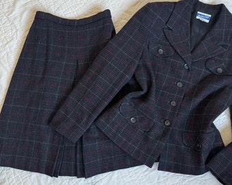 Vintage 1980s 90s Pendleton Wool Plaid Suit Jacket Skirt Set