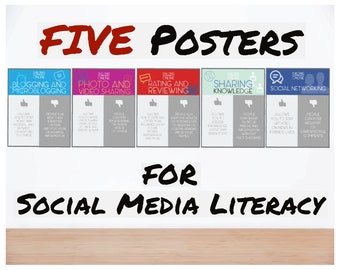 Media Literacy Posters - Digital Literacy - Social Media - Digital Citizenship - Set of 5 Printable Posters - Classroom Decor - Teacher