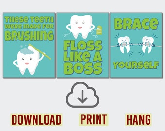 Dental Hygiene Print Collection – Bathroom – Classroom – School – Dental – Orthodontist – Health Class – Dentist – Doctor's Office – Posters