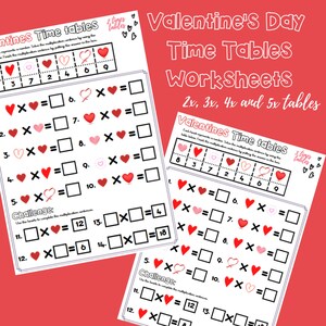 Valentine&#39;s Day Timestables Worksheets - 2x, 3x, 4x and 5x PDF