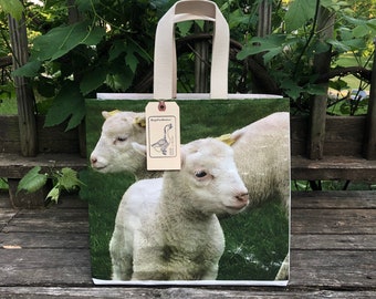 Up cycled grain bag tote / lamb tote / market bag / grocery bag / reusable bag / upcycled feed bag / feed sack tote