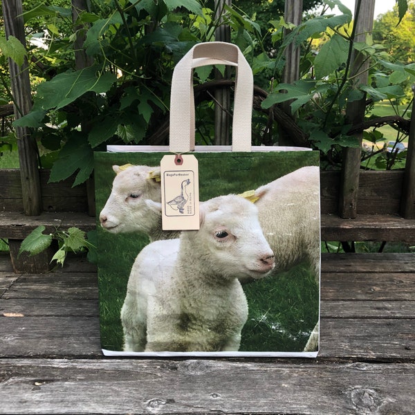 Up cycled grain bag tote / lamb tote / market bag / grocery bag / reusable bag / upcycled feed bag / feed sack tote