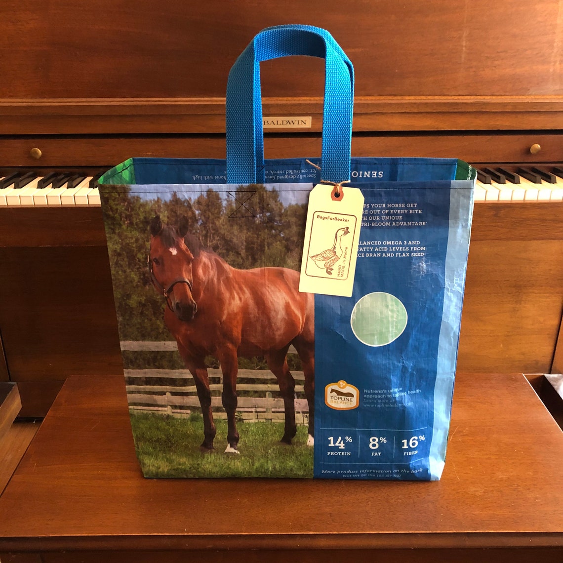 Recycled horse grain bag made into a reusable tote / Etsy
