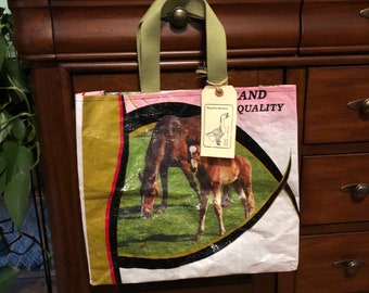 Recycled grain bag tote / horse tote / recycled grain bag / up cycled feed bag / market tote / grocery bag / shopping bag