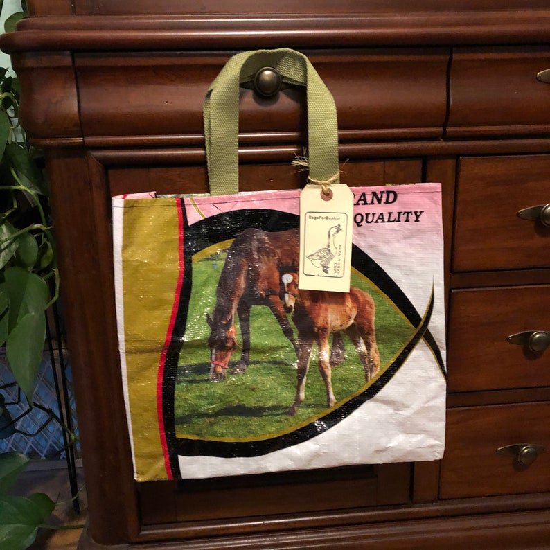 Recycled grain bag tote / horse tote / recycled grain bag / up Etsy
