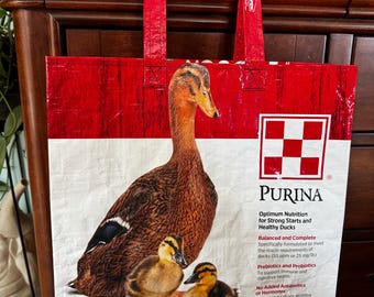upcycled grain bag  / duck  / reusable / eco friendly / sturdy tote for groceries / shopping