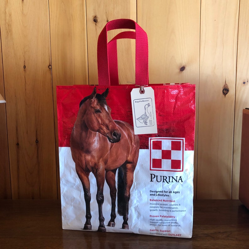 Recycled horse feed bag made into a reusable tote / up cycled Etsy