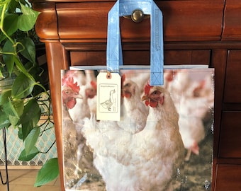 Up cycled chicken feed bag / reusable bag / recycled grain bag / repurposed feed bag / chicken tote