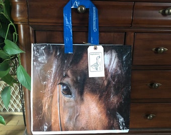 Upcycled Grain Bag Tote: Horse Face Recycled Feed Sack