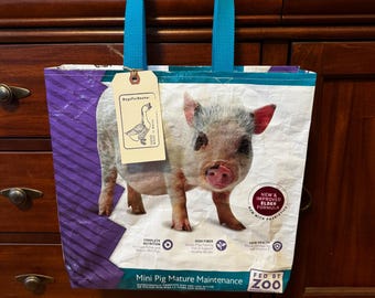 Up cycled grain bag tote / pig tote / mini pig / repurposed grain bag / recycled feed bag / reusable bag / gift bag
