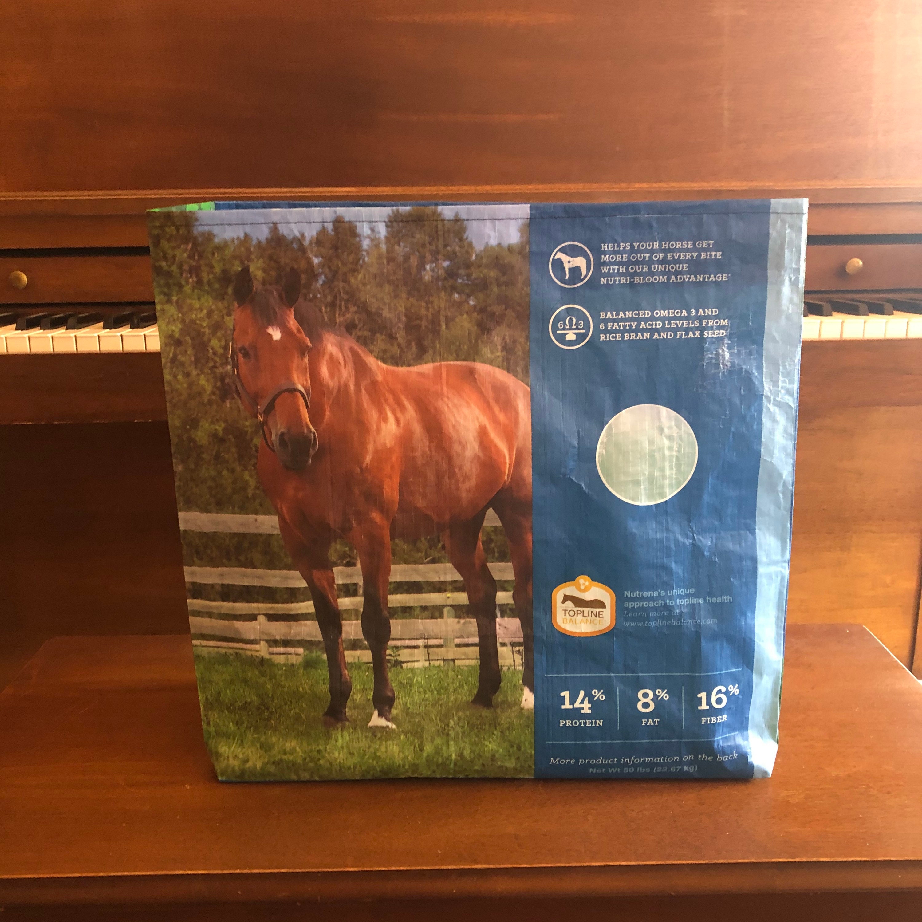 Recycled horse grain bag made into a reusable tote / Etsy