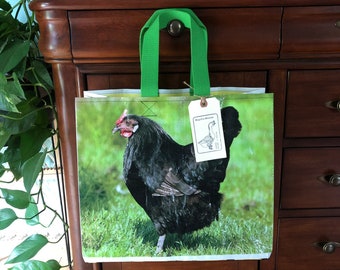 Up cycled grain bag tote/ chicken tote/ chicken/ recycled/ market tote/ market bag/ shopping tote/ grocery bag