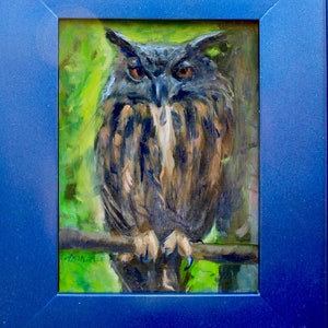 owl painting, owl oil painting,eurasian eagle owl