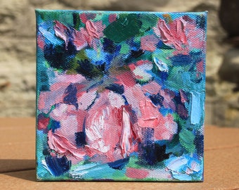 Original kleines Gemälde, Rose Malerei, Impasto Kunst, Strukturgemälde, Dicke Textur, abstrakte Rose Ölgemälde auf Leinwand, rosa Rose