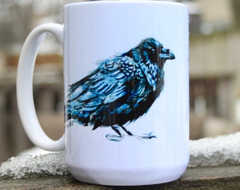 Raven Mug, Raven Coffee Mug, Corvid Bird Mug, Raven , Handmade Bird mug, Raven Charm, Raven Art, Raven Gift Idea, Coffee Lover, Cawfee