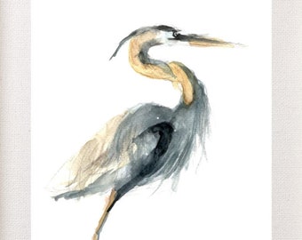 Blue Heron Print, Watercolor Heron Wall Art, Great Blue Heron Bird, Illinois Bird Painting, Heron Illustration