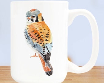 American Kestrel Coffee mug, Raptor Bird Artwork, Bird of prey coffee mug, Ornithologist Gift, Bird Illustration, Falcon Illustration Mug