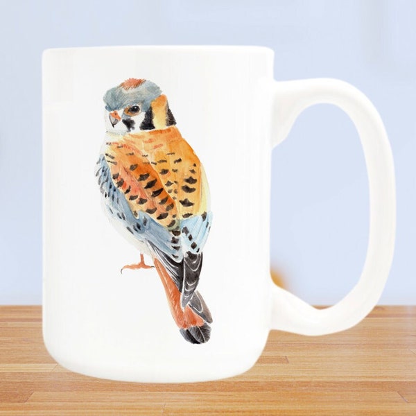 American Kestrel Coffee mug, Raptor Bird Artwork, Bird of prey coffee mug, Ornithologist Gift, Bird Illustration, Falcon Illustration Mug