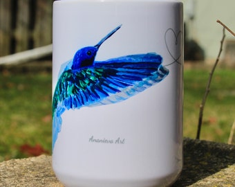 Hummingbird Mug, Custom Coffee Mug, Hummingbird Coffee Mug, Hummingbird Art, Bird Mug, Coffee Mug for mom, Mom Gift