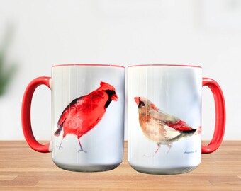 Cardinals Mug, Bird Coffee Mug , Cardinal Couple, Male Cardinal, Cardinal Gift, Mom Gift, Cardinal Painting, Cardinal Gift, Bird Mug