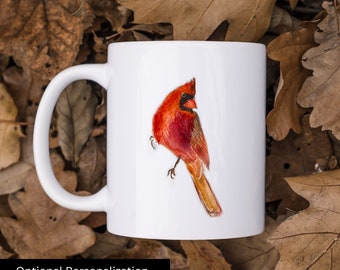 Cardinal Coffee Mug with Custom Name,Cardinal Custom Mug with personalization ,Ceramic Bird Mug, Watercolor Painting Cardinal Bird