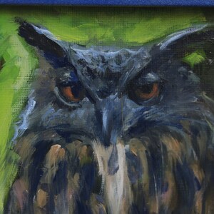 Owl oil painting framed, Eurasian Eagle Owl , Owl Artwork, raptor oil painting, framed owl painting, bird of pray, framed bird painting image 3