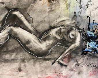 18x24 Charcoal Figure Drawing, Woman Drawing, Nude Painting, Charcoal,Abstract Art,Feminine Art