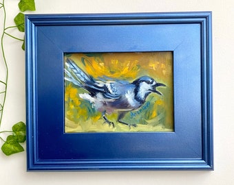 Blauhäher Ölgemälde, gerahmt original Blauhäher Gemälde, Original Vogel Gemälde, blaue Vogel Malerei, original Ölgemälde, Vogel Wandkunst