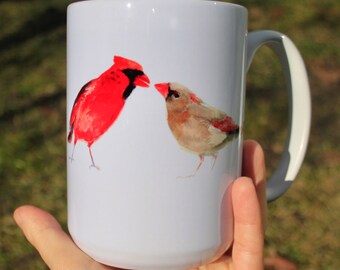 Cardinals Mug, Bird Coffee Mug , Cardinal Couple, Male Cardinal, Cardinal Gift, Mother's Day Gift, Cardinal Painting, Cardinal Gift