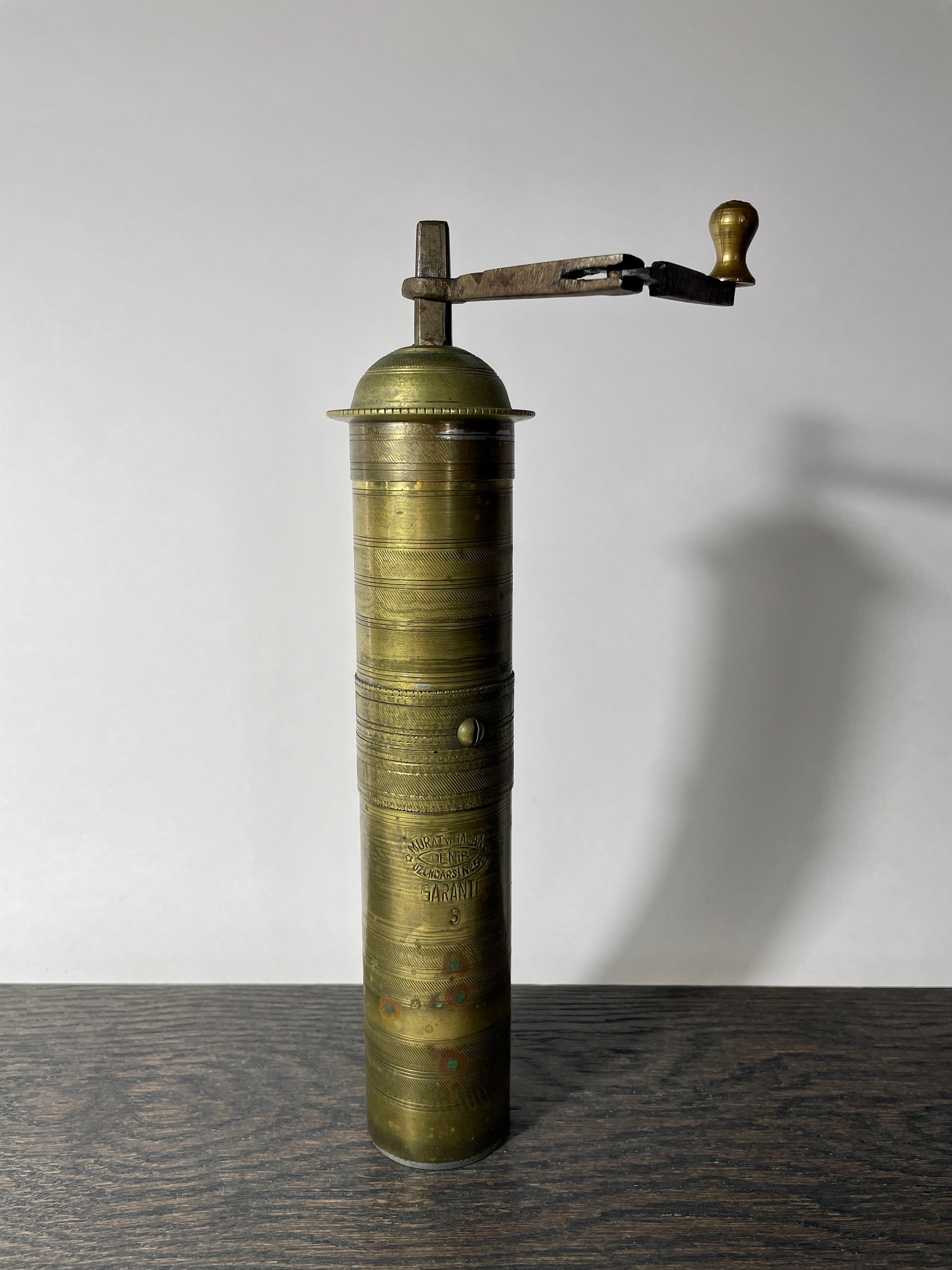 Antique Turkish Coffee Grinder, Ottoman Period Brass Coffee Mill in Working Condition, Great