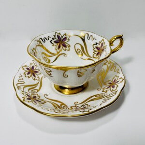 Royal Albert Gold and Purple Teacup and Saucer, Avon Shape