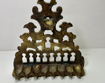 Antique Brass Wall 9-day Oil Menorah from Morocco. Early 19th C.