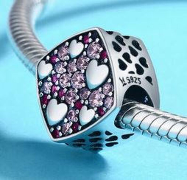 Genuine Sterling Silver Charm - Lots of Love Hearts - CZ Bead Charm ...