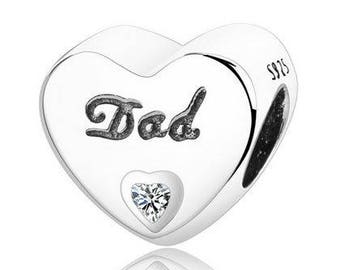 Genuine Sterling Silver Charm - Dad - CZ Bead Charm - Fits European and Pandora Charm Bracelet