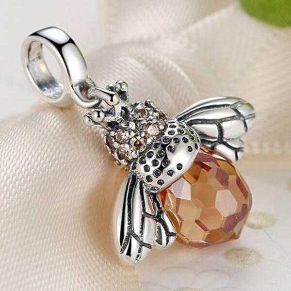 Echte Sterling Zilveren Hangende Bedel - Crystal Bee - CZ Bead Charm - Past Europese en Pandora Charm Armband