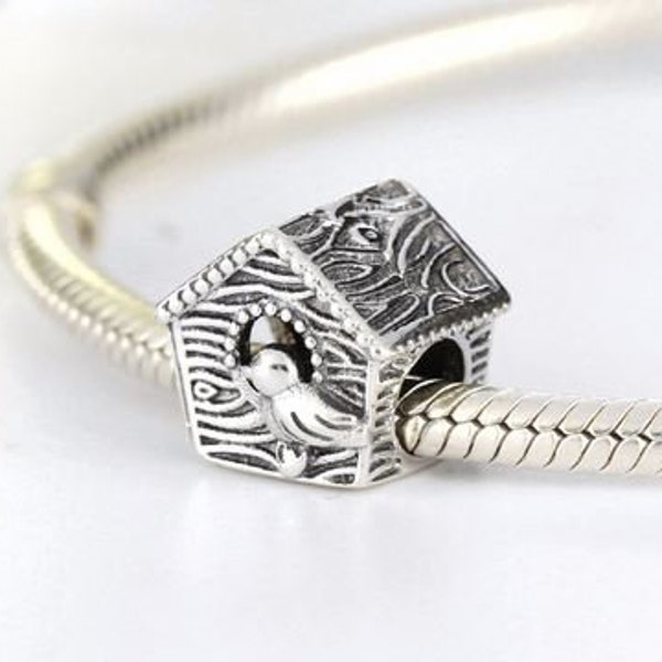 Genuine Sterling Silver Charm - Bird House - Bead Charm - Fits European and Pandora Charm Bracelet