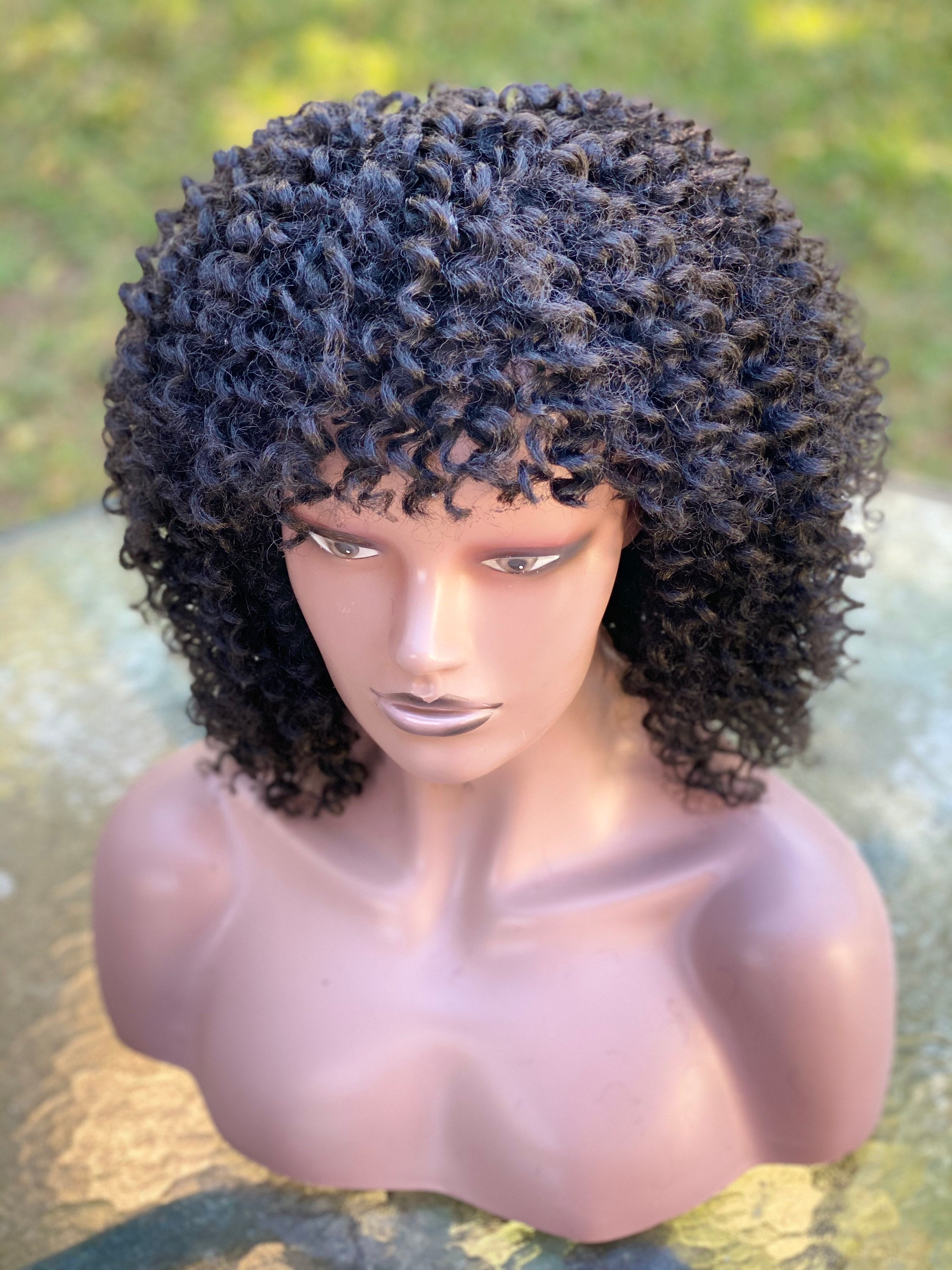 Handmade human hair blend wig with a bang.just as pictured. Etsy