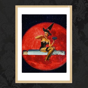 Pinup Witch Art Print, Halloween Decor, Art Print, Witchy Art