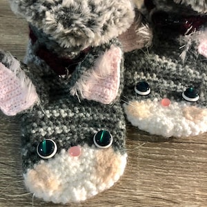 Cat, Kitten: Slippers, Handmade, Crochet