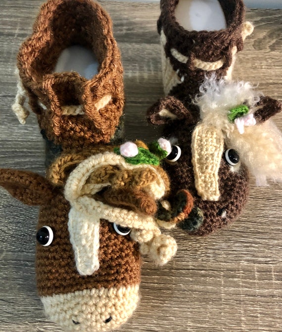 Caballo Pony Zapatos de Estambre Tejidos a Mano Crochet