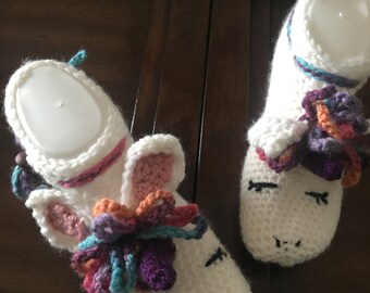 Unicornio: Zapatos de Estambre, Tejidos a Mano, Crochet