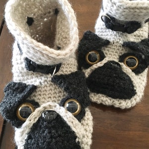 Pug: Slippers, Handmade, Crochet