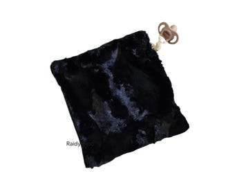 Black | 10x10 | Baby Lovey | Pacifier Holder | Security Blanket | Minky | Cuddle Toy