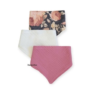 Baby Bandana Bibs Set: Floral, Muslin Gauze, Terry Fabric