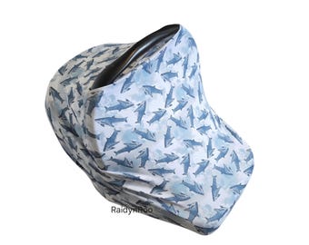 Shark | Sea | Ocean | Baby Car Seat Cover | Stretchy Multi-Use Canopy | Nursing | Baby Shower Gift